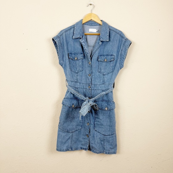 Boyish The Joe Safari Blue Denim Belted Dress Size Medium - Picture 1 of 6